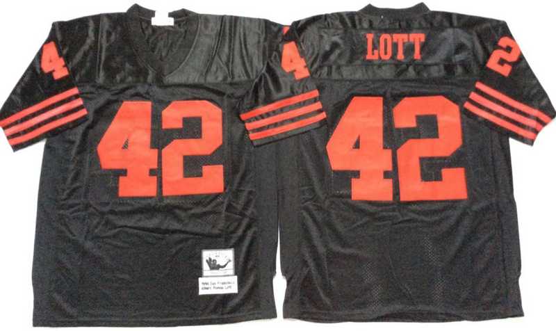 49ers 42 Ronnie Lott Black M&N Throwback Jersey